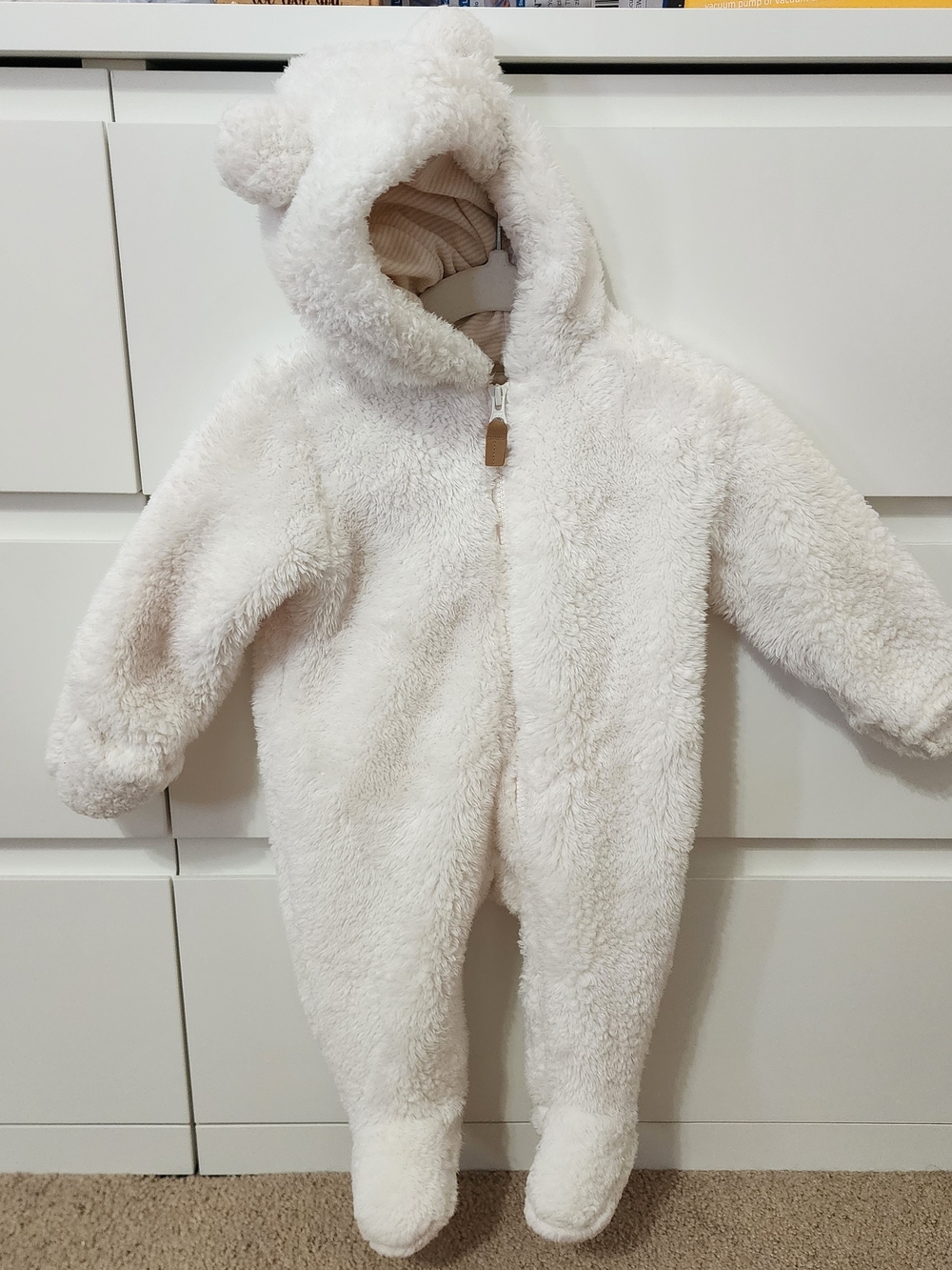 Carter's Cream Teddy Fleece Hooded Baby One-Piece with Ears